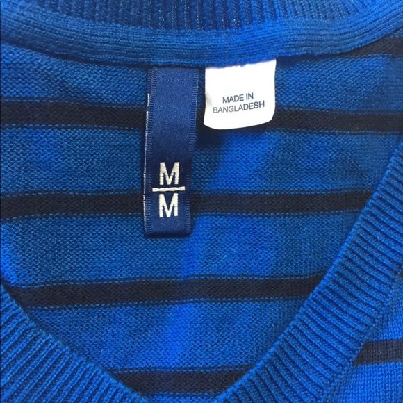 H&M Men V-Neck Sweater Blue White Striped Long Sleeve 100% Cotton Medium - Picture 10 of 12